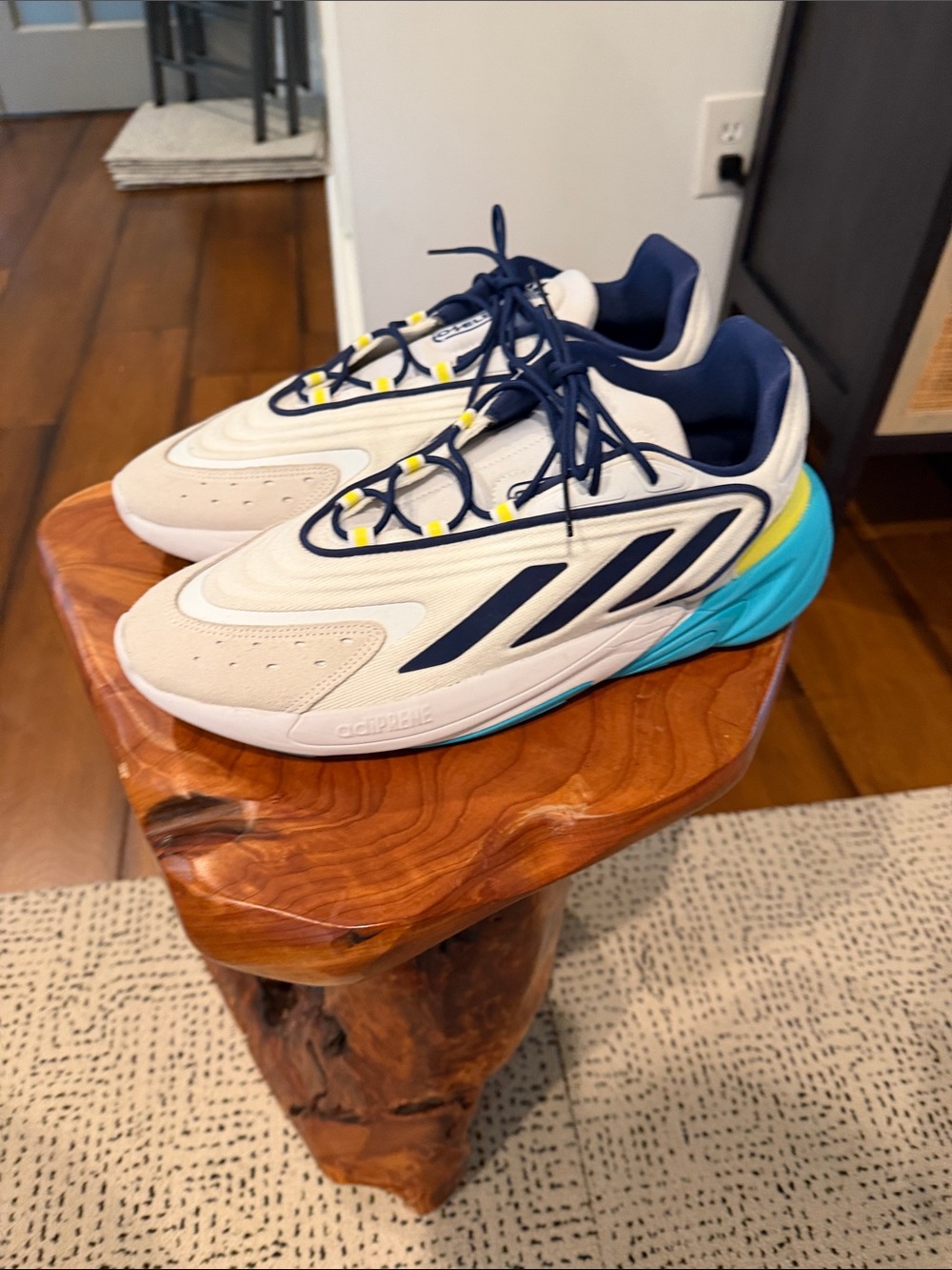 adidas Kids Beige Navy Sneakers with Blue & Yellow Accents